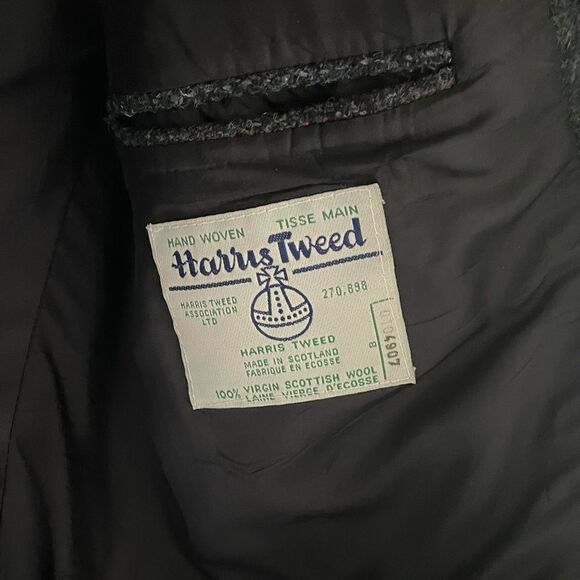 HARRIS TWEED Vintage Hand Woven Wool Sports Coat Jacket Blazer Navy Blue 40R - Picture 11 of 11